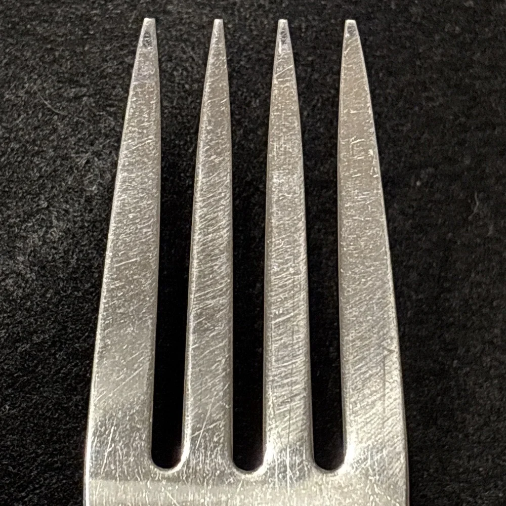 Oneida Rattan 4 Prong Cold Meat Fork Stainless Serving Utensil 8 1/4in USA